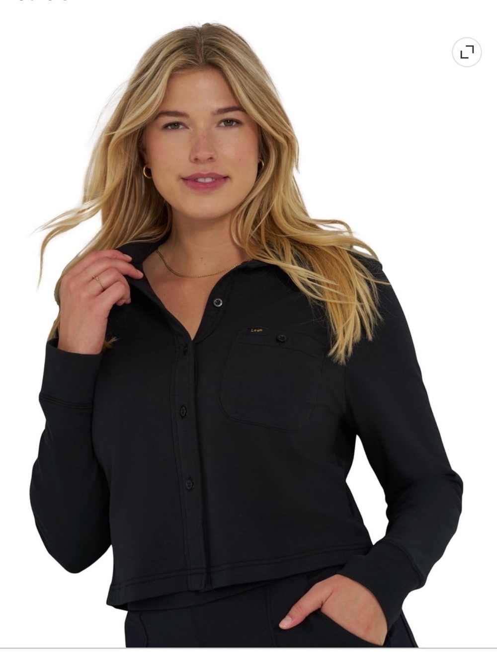 Lee Black Button-Front Women's Shirt Jacket lightly cropped size L